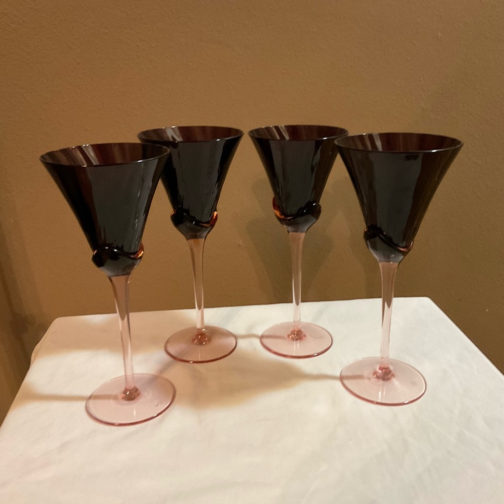 Vintage Mikasa Plum Blossom Wine Glasses 8 1/4" Tall Set Of Four